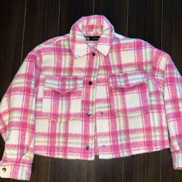 ZARA FLANNEL, Cropped, Pink/White, XS - Picture 4 of 9